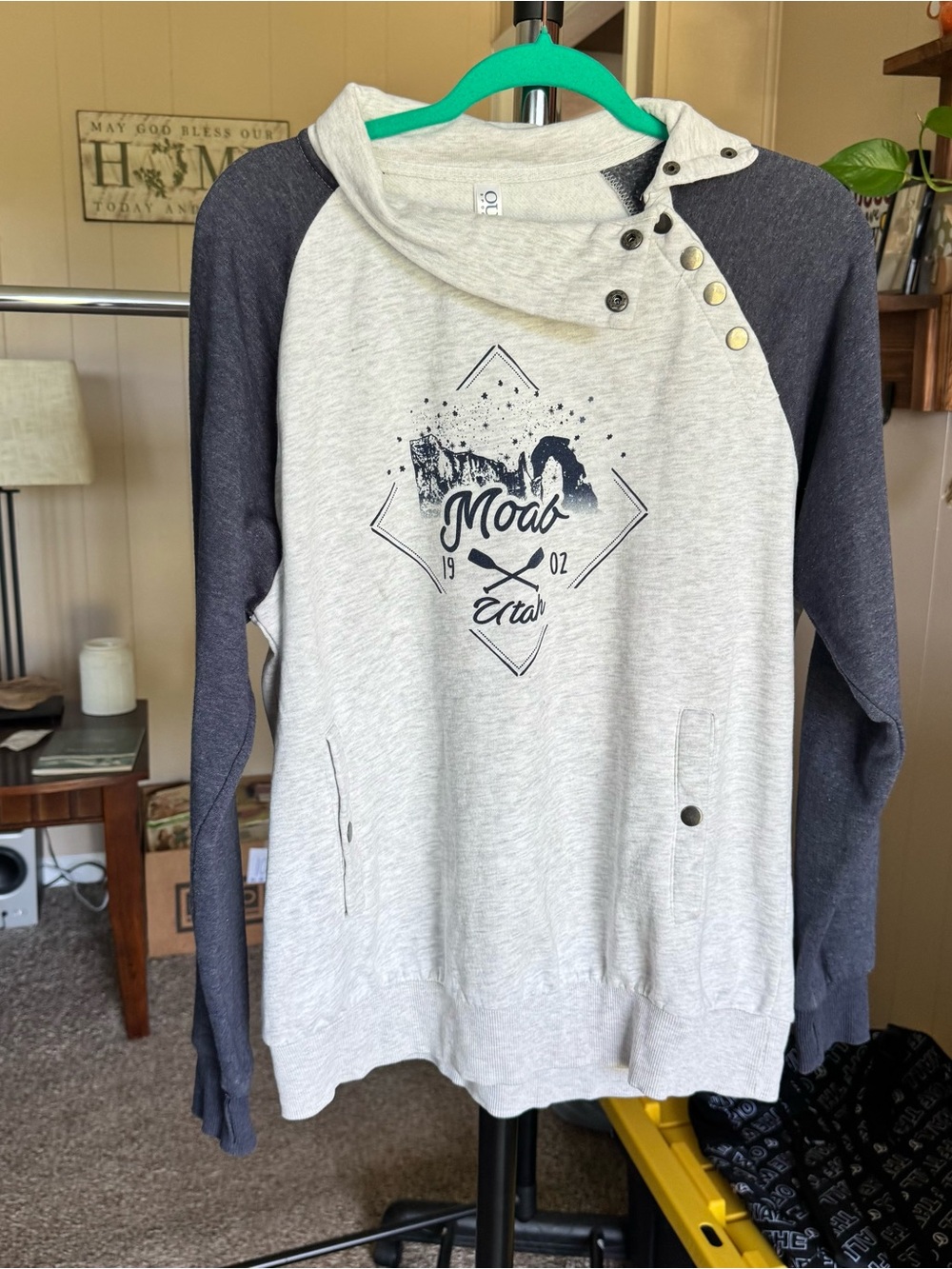 Ouray Light Heather Grey Sweatshirt with Navy Moab Utah Logo